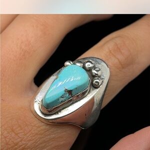 Sterling Silver Turquoise Teardrop Ring - Blue